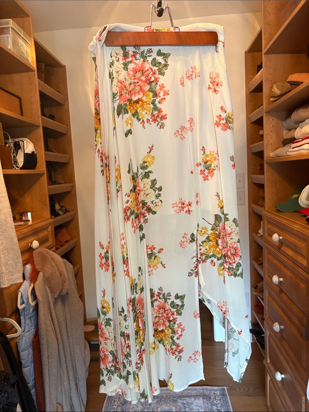 Floral Maxi Skirt in Cream with Pink & Yellow Blooms